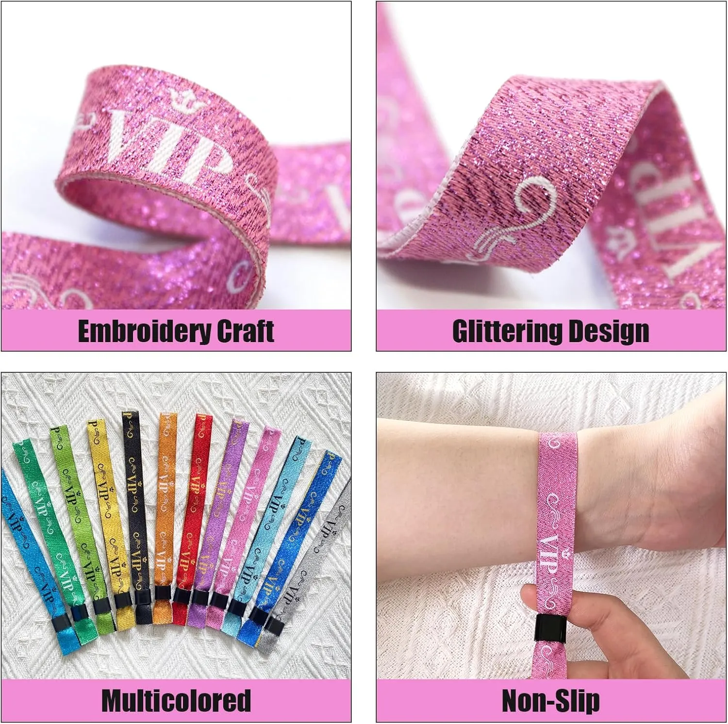 100 Colored Wristbands - Lightweight Pink Concert Party Wrist Straps