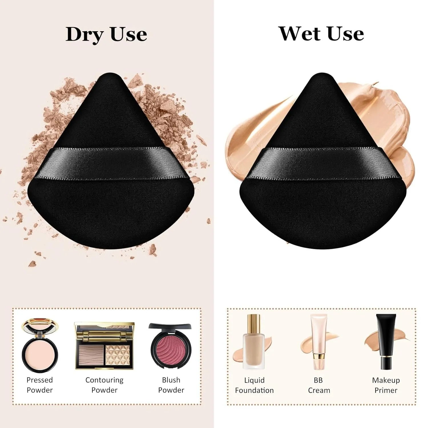 100 Pcs Triangle Powder Puff for Face Powder, Beauty Makeup Sponge for Loose and Dry Cosmetic Foundation Soft Makeup Puff for Contouring, Facial Sponges Make up Tools (Black)