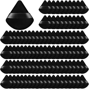 100 Pcs Triangle Powder Puff for Face Powder, Beauty Makeup Sponge for Loose and Dry Cosmetic Foundation Soft Makeup Puff for Contouring, Facial Sponges Make up Tools (Black)