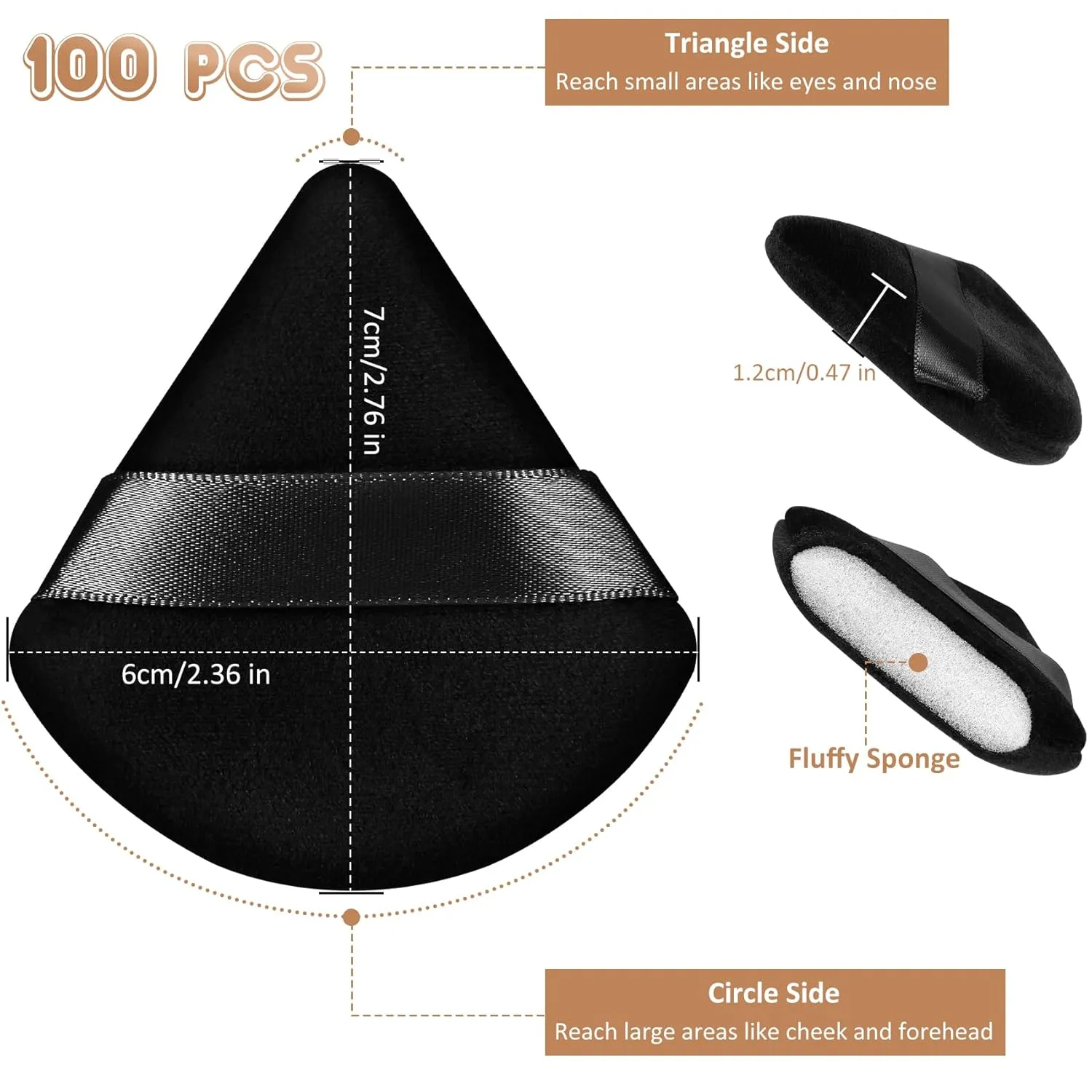 100 Pcs Triangle Powder Puff for Face Powder, Beauty Makeup Sponge for Loose and Dry Cosmetic Foundation Soft Makeup Puff for Contouring, Facial Sponges Make up Tools (Black)
