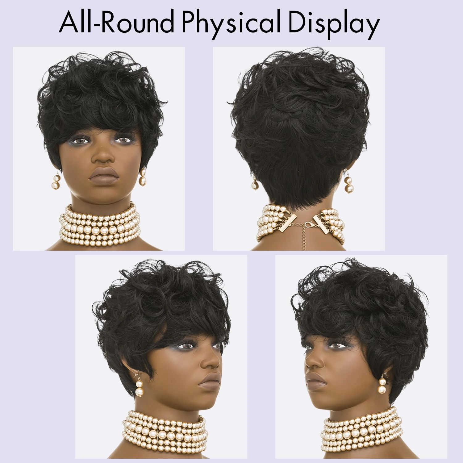 100% Human Hair Short Wigs for Black Women Short Curly Pixie Cut Wig Human Hair Black Wigs with Bangs Short Bob Brazilian Remy Human Hair wigs None Lace Front Wig (black)