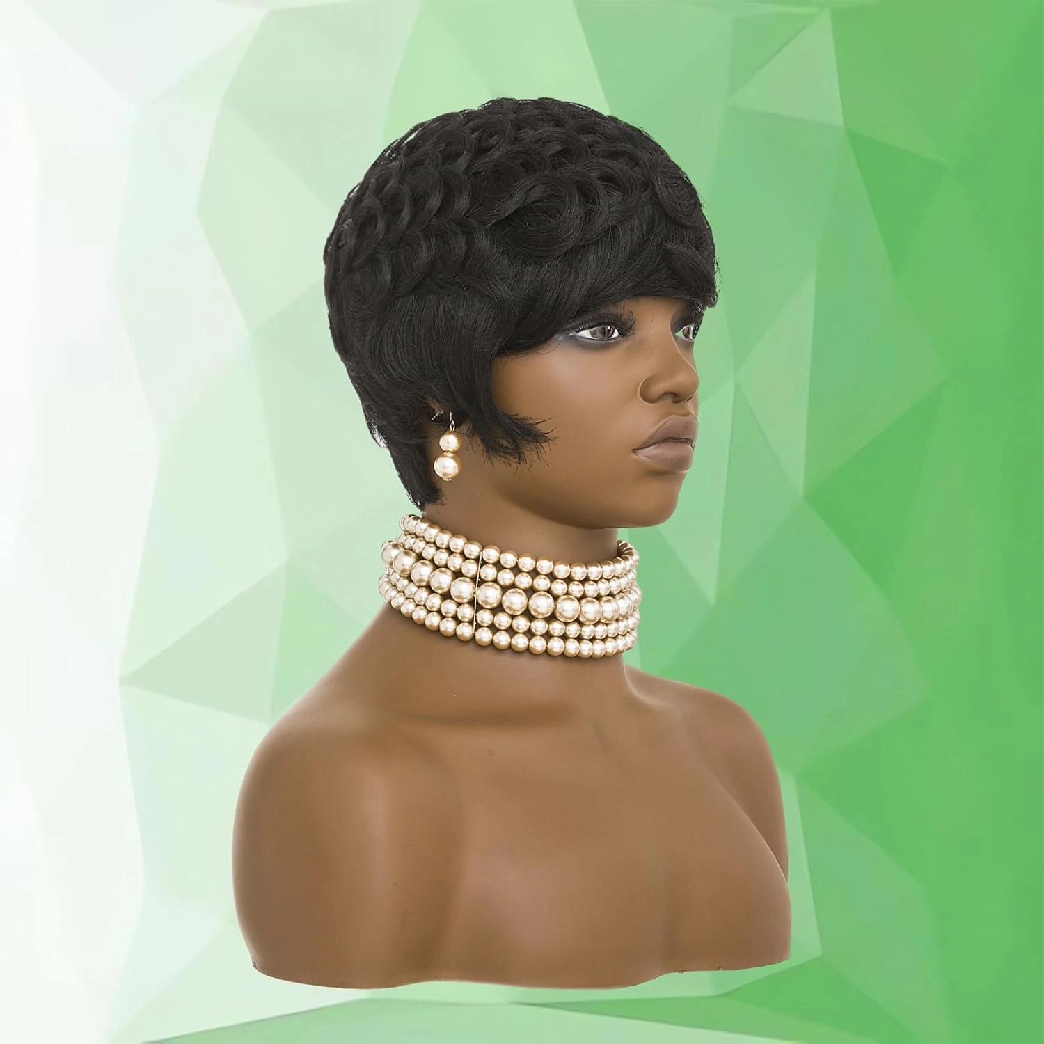 100% Human Hair Short Wigs for Black Women Short Curly Pixie Cut Wig Human Hair Black Wigs with Bangs Short Bob Brazilian Remy Human Hair wigs None Lace Front Wig (black)