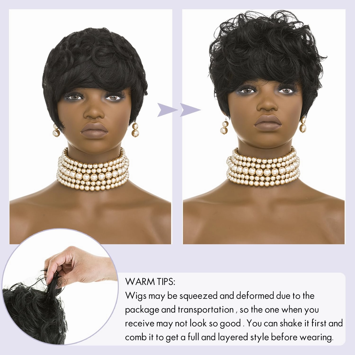 100% Human Hair Short Wigs for Black Women Short Curly Pixie Cut Wig Human Hair Black Wigs with Bangs Short Bob Brazilian Remy Human Hair wigs None Lace Front Wig (black)