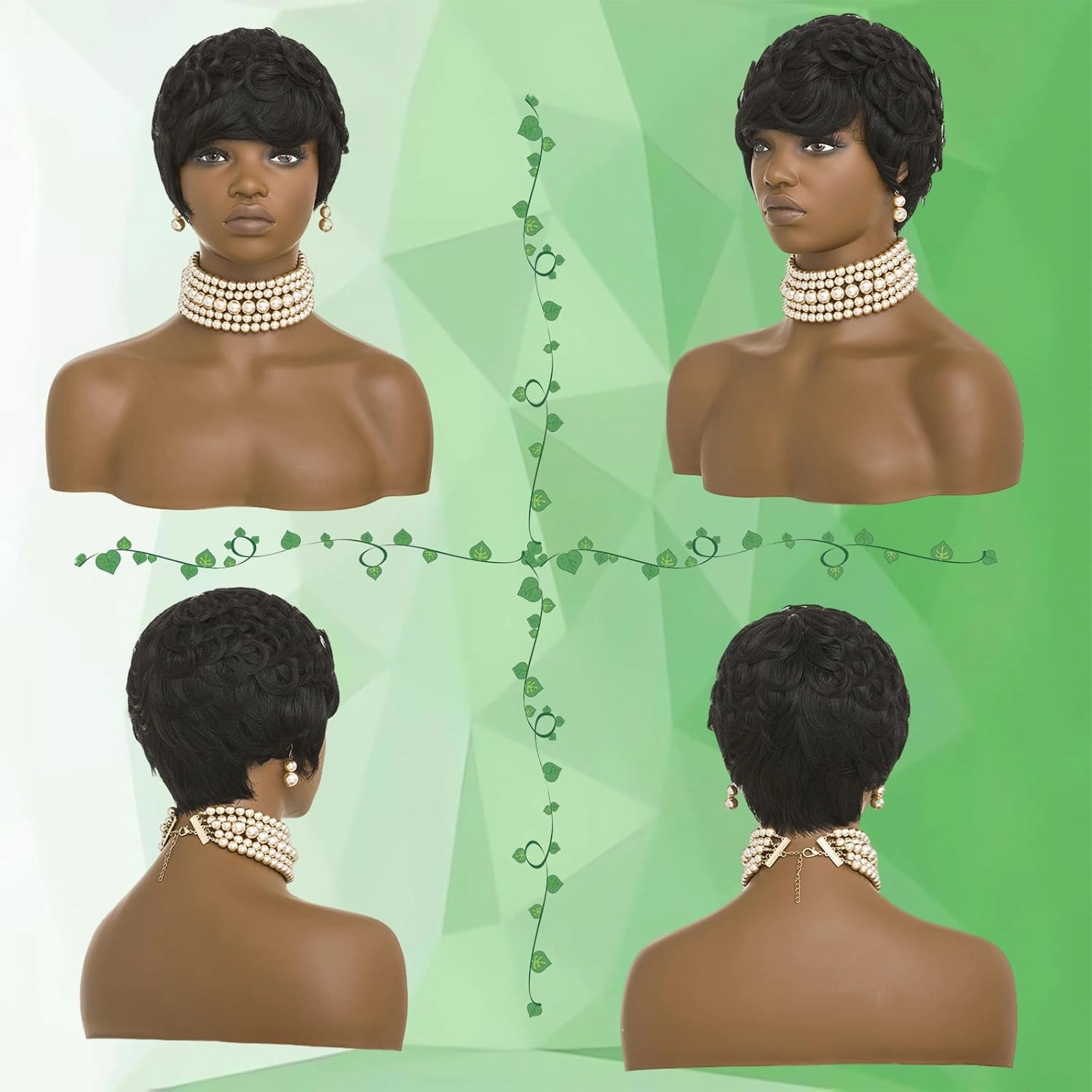 100% Human Hair Short Wigs for Black Women Short Curly Pixie Cut Wig Human Hair Black Wigs with Bangs Short Bob Brazilian Remy Human Hair wigs None Lace Front Wig (black)