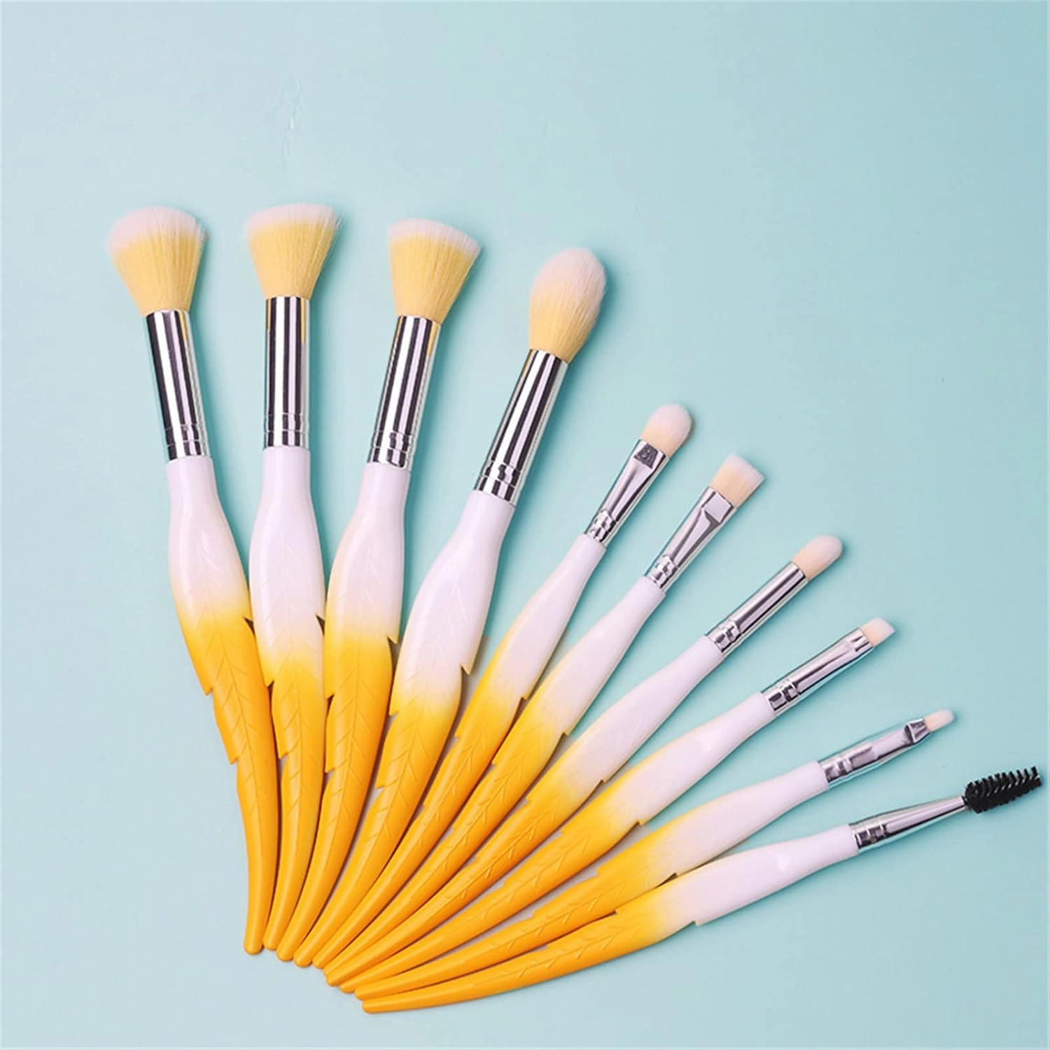 10 Pcs Makeup Brush Set Feather Makeup Brushes Eyeshadow Brush Eye Concealer Foundation Real Makeup Technique (Color : Yellow, Size : One Size)