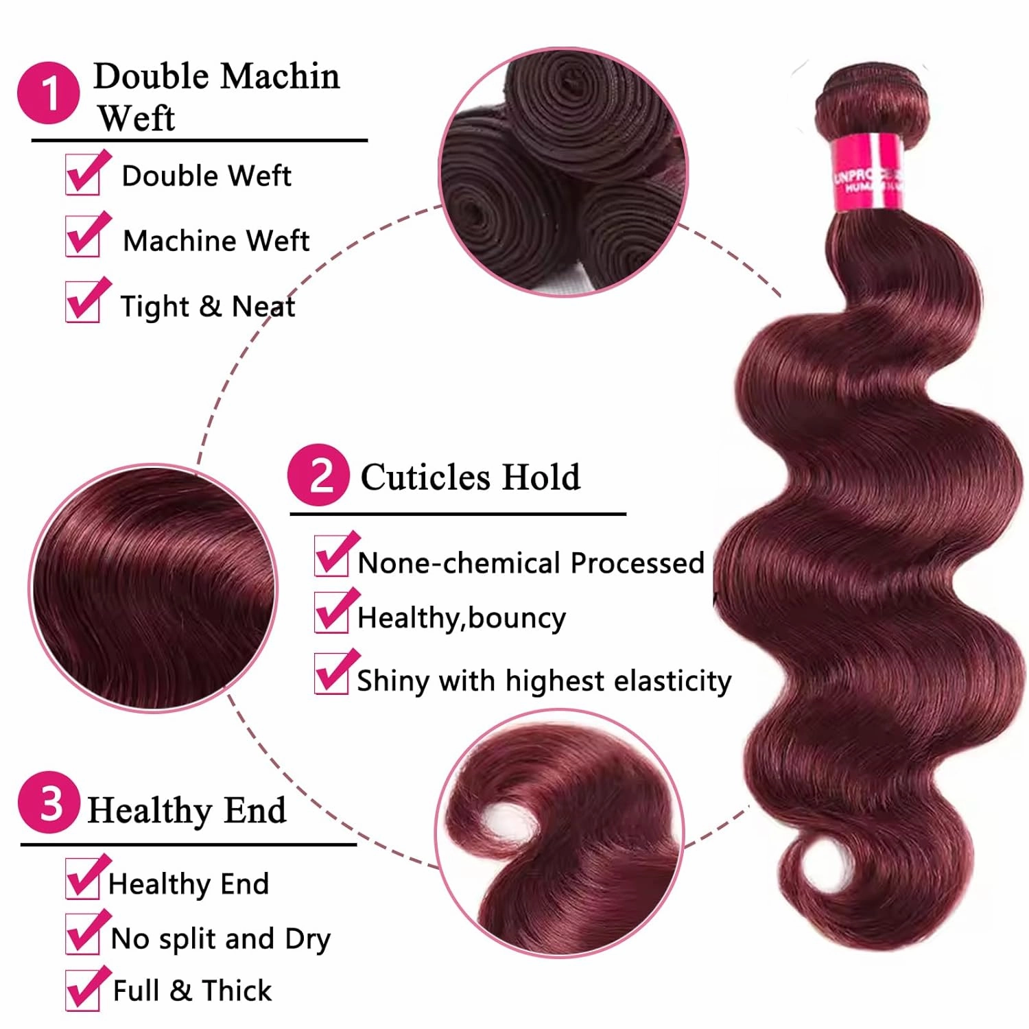 10A Burgundy Bundles with Closure Body wave 16 18 20 16 Free Part Wine Red Colored Human Hair Bundles with 4x4 lace closure Unprocessed 99J Body wave Human Hair