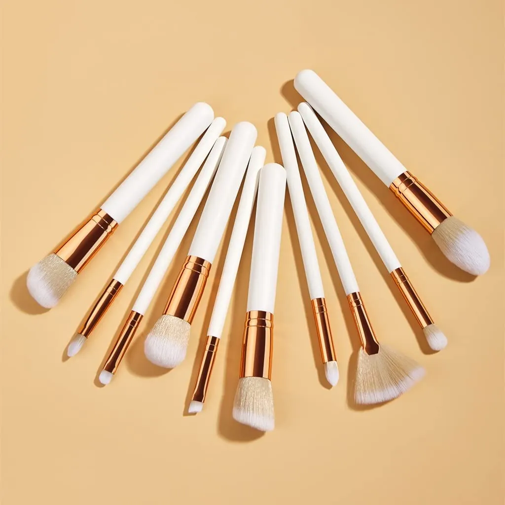 10pcs Makeup Brushes Set White Gold Cosmetic Brush Powder Foundation Blush Eyeshadow Eyebrow Fan Beauty Tools