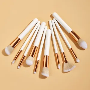 10pcs Makeup Brushes Set White Gold Cosmetic Brush Powder Foundation Blush Eyeshadow Eyebrow Fan Beauty Tools