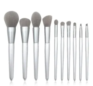 10pcs mouthpiece set handle silver makeup handle conical and brush wooden Brush Concealer Brush for Eyebrows (Silver, One Size)