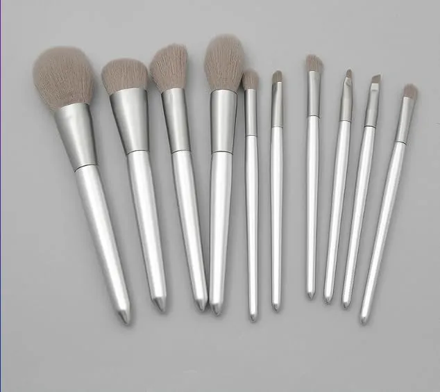 10pcs mouthpiece set handle silver makeup handle conical and brush wooden Brush Concealer Brush for Eyebrows (Silver, One Size)