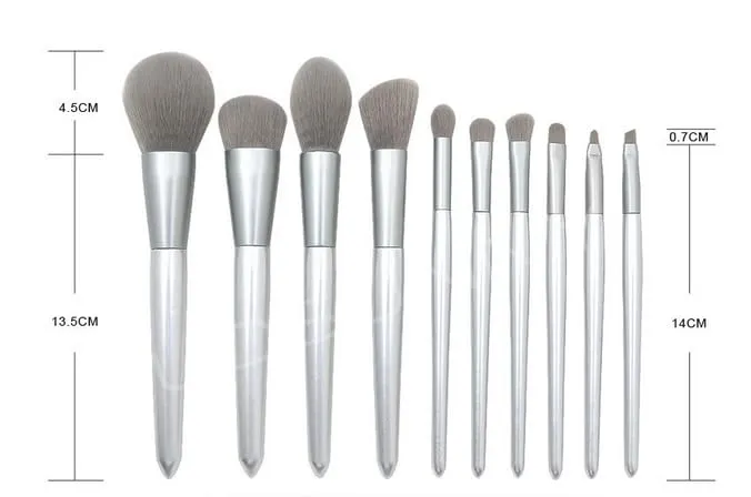 10pcs mouthpiece set handle silver makeup handle conical and brush wooden Brush Concealer Brush for Eyebrows (Silver, One Size)