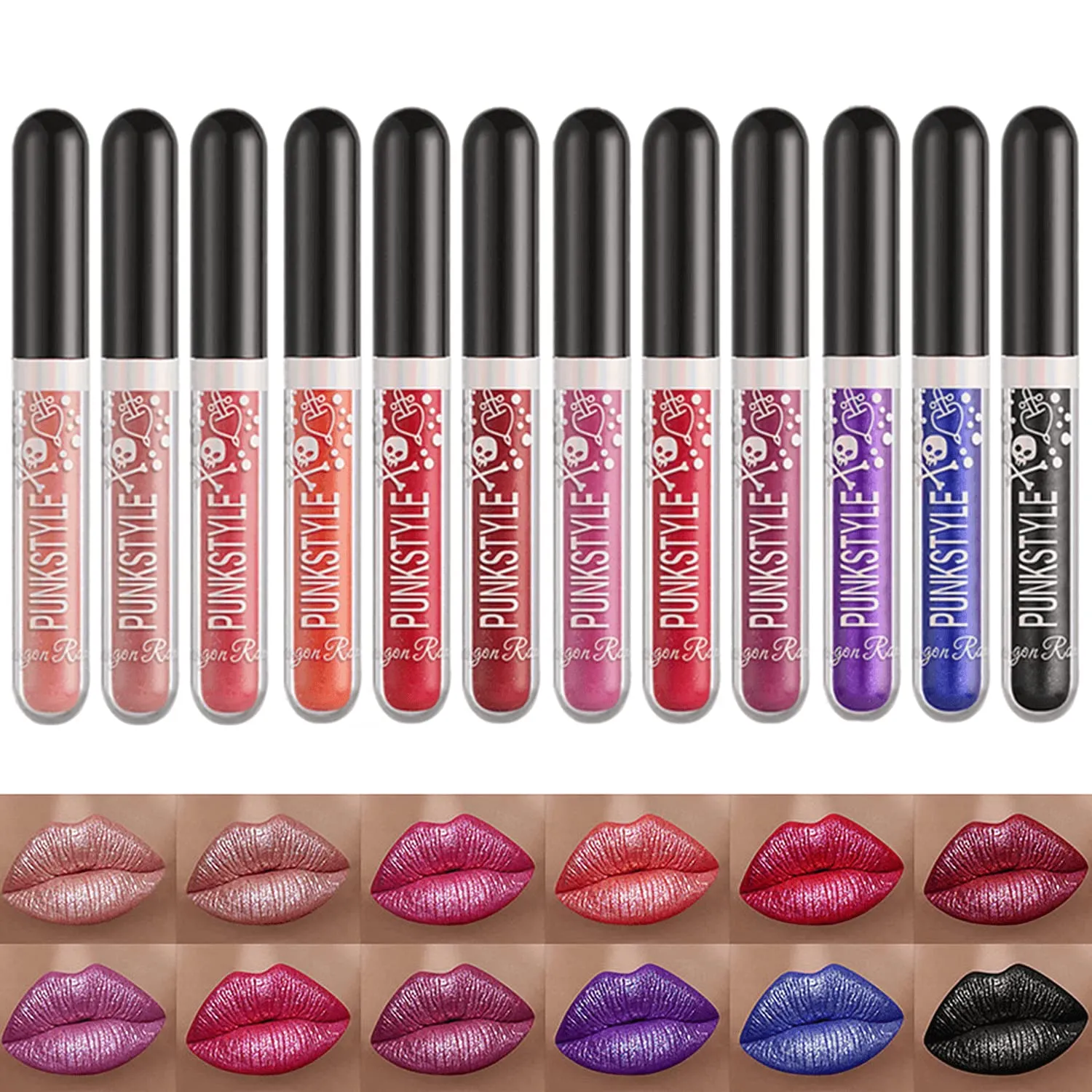 12 Colors Liquid Glitter Lipstick Glitter Lip Gloss Set, Diamond Shimmer Metallic & Long Lasting Waterproof Non-stick Cup Lip Gloss, Halloween Makeup Gift for Women