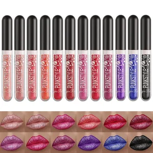 12 Colors Liquid Glitter Lipstick Glitter Lip Gloss Set, Diamond Shimmer Metallic & Long Lasting Waterproof Non-stick Cup Lip Gloss, Halloween Makeup Gift for Women