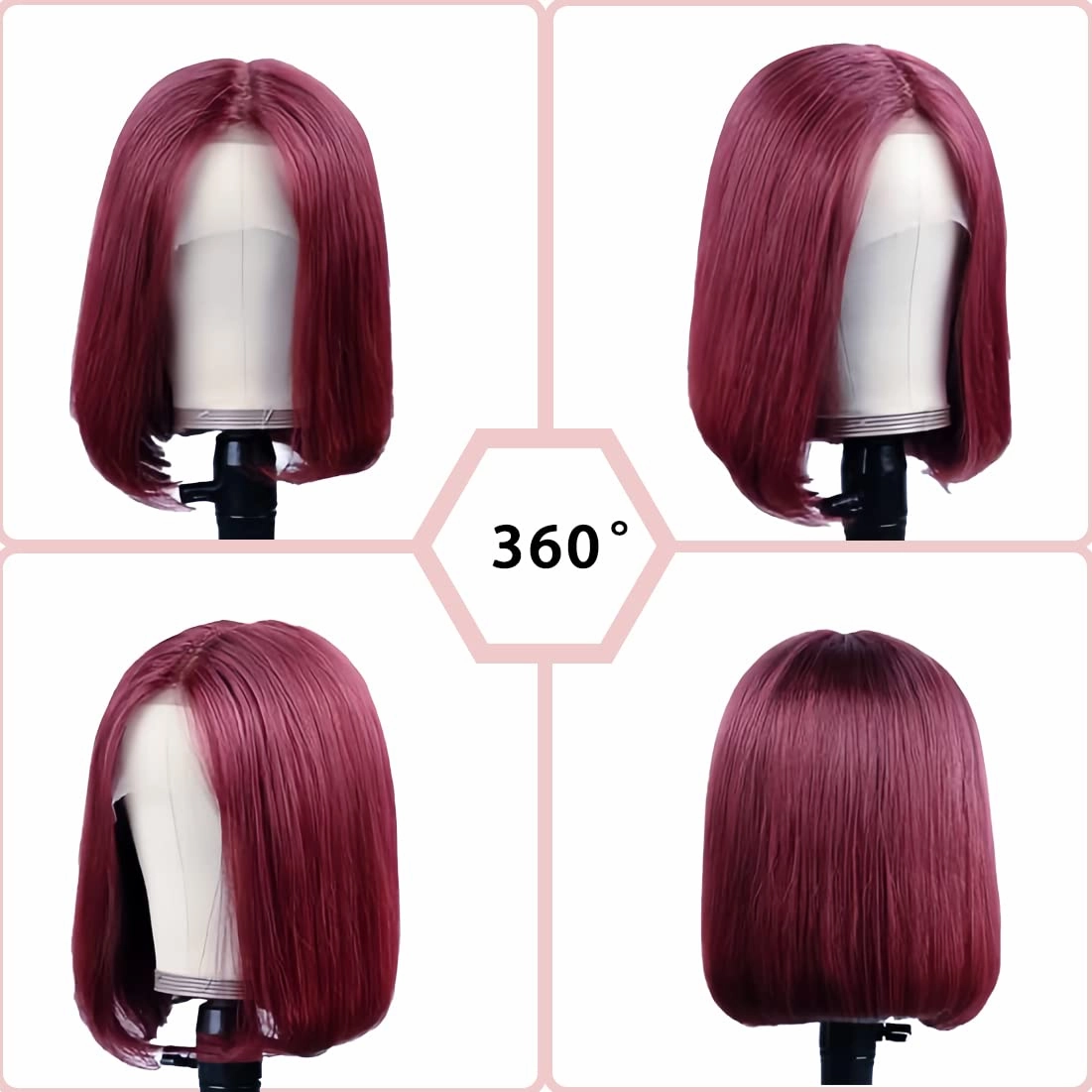 12 Inch 99j Burgundy Lace Front Wigs Human Hair Bob Wig Human Hair 13x4 Lace Front Wigs Human Hair Pre Plucked 180% Density Short Straight Bob Wig Natural Hairline Wine Red Wigs for Black Women