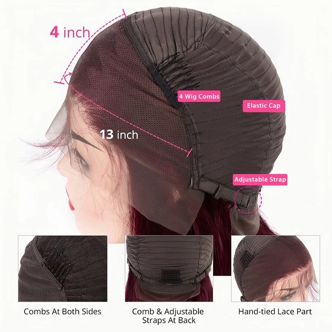 12 Inch 99j Burgundy Lace Front Wigs Human Hair Bob Wig Human Hair 13x4 Lace Front Wigs Human Hair Pre Plucked 180% Density Short Straight Bob Wig Natural Hairline Wine Red Wigs for Black Women