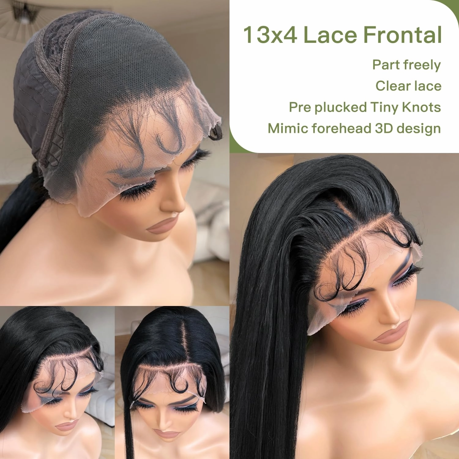 13x4 HD Lace Frontal Wig Black and Green Synthetic Lace Front Wig Pre Plucked Natural Looking Straight Wig 26inch Black with Green Stripes Wig