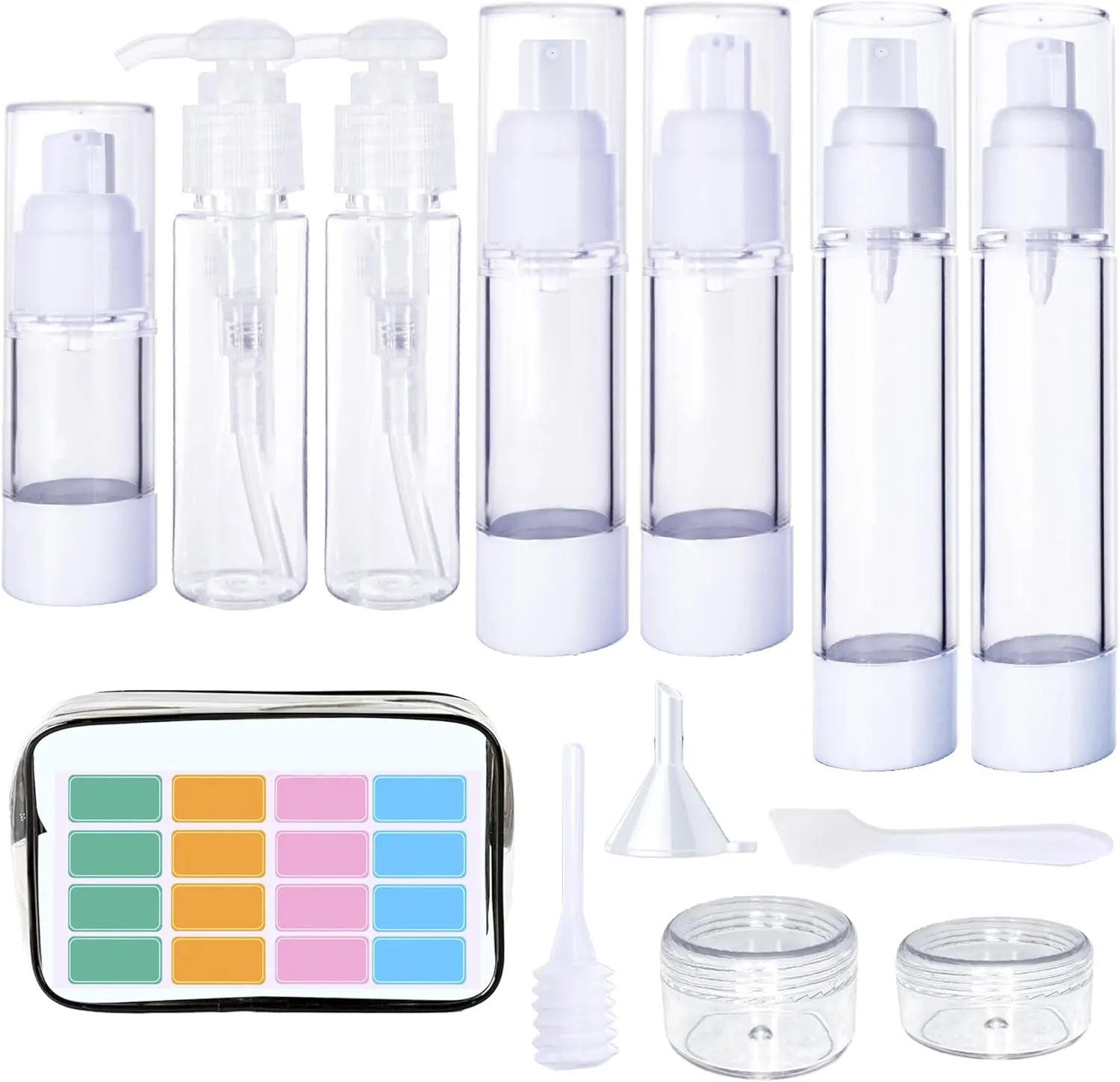 14 Pcs Clear Airless Pump Bottles,Travel Size Portable Containers,Leak Proof Refillable Travel Accessories for Toiletries, Cream Lotion, Eye Cream, Liquid, Foundation, Shampoo (14)