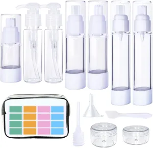 14 Pcs Clear Airless Pump Bottles,Travel Size Portable Containers,Leak Proof Refillable Travel Accessories for Toiletries, Cream Lotion, Eye Cream, Liquid, Foundation, Shampoo (14)