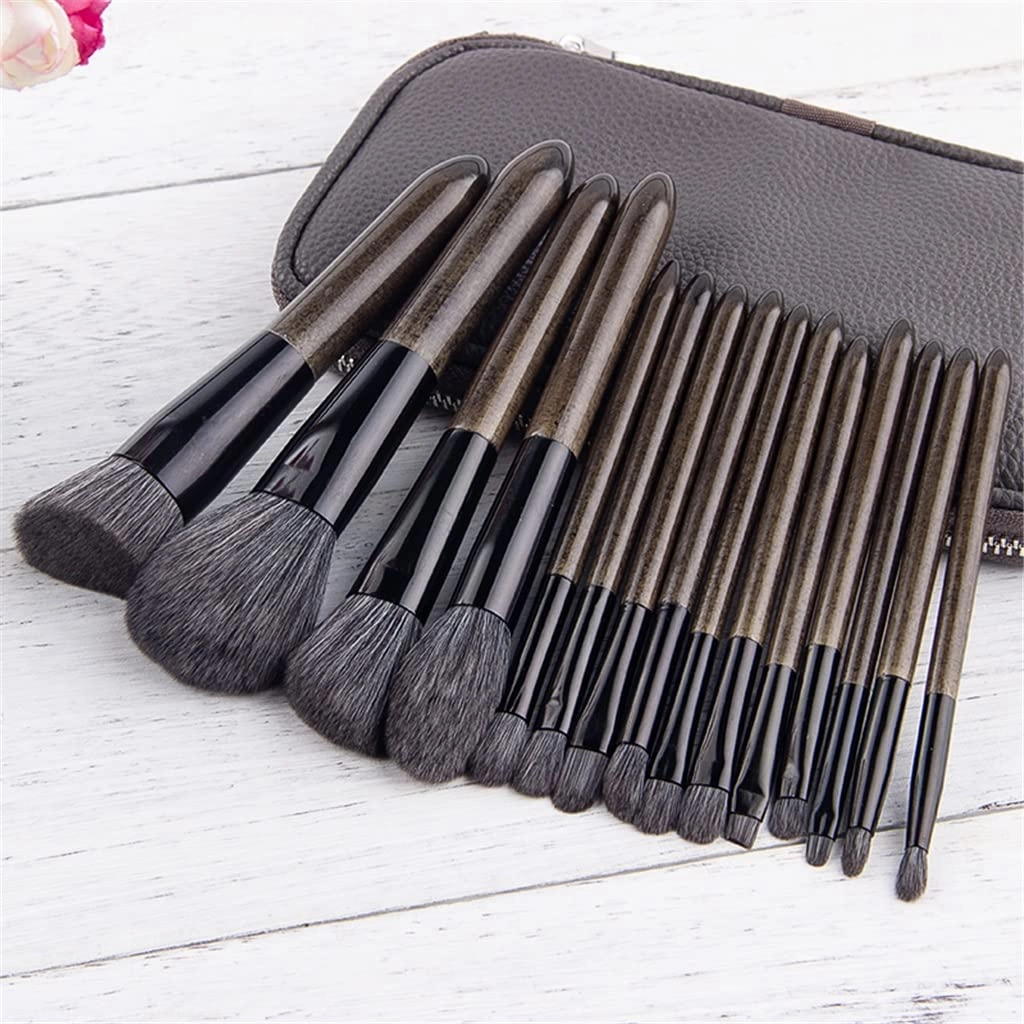 15Pcs Make Up Brushes Set With Bag Foundation Eyeshadow Blending Eyebrow Makeup Brush PU Leather(15pcs,white-Patch five-pointed star4)