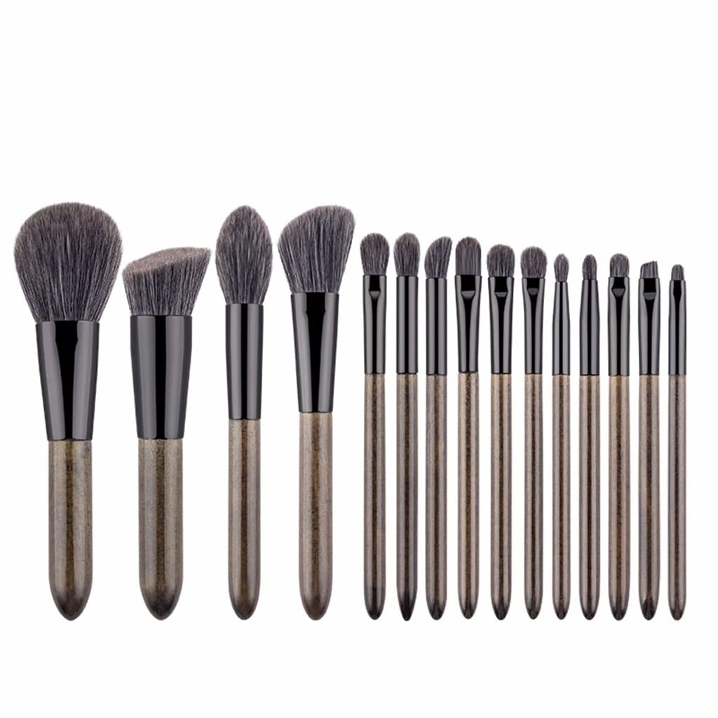 15Pcs Make Up Brushes Set With Bag Foundation Eyeshadow Blending Eyebrow Makeup Brush PU Leather(15pcs,white-Patch five-pointed star4)
