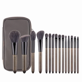 15Pcs Make Up Brushes Set With Bag Foundation Eyeshadow Blending Eyebrow Makeup Brush PU Leather(15pcs,white-Patch five-pointed star4)