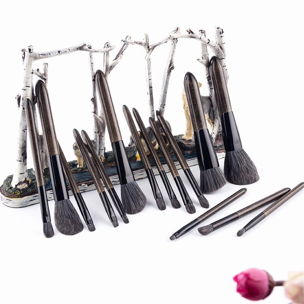 15Pcs Make Up Brushes Set With Bag Foundation Eyeshadow Blending Eyebrow Makeup Brush PU Leather(15pcs,white-Patch five-pointed star4)