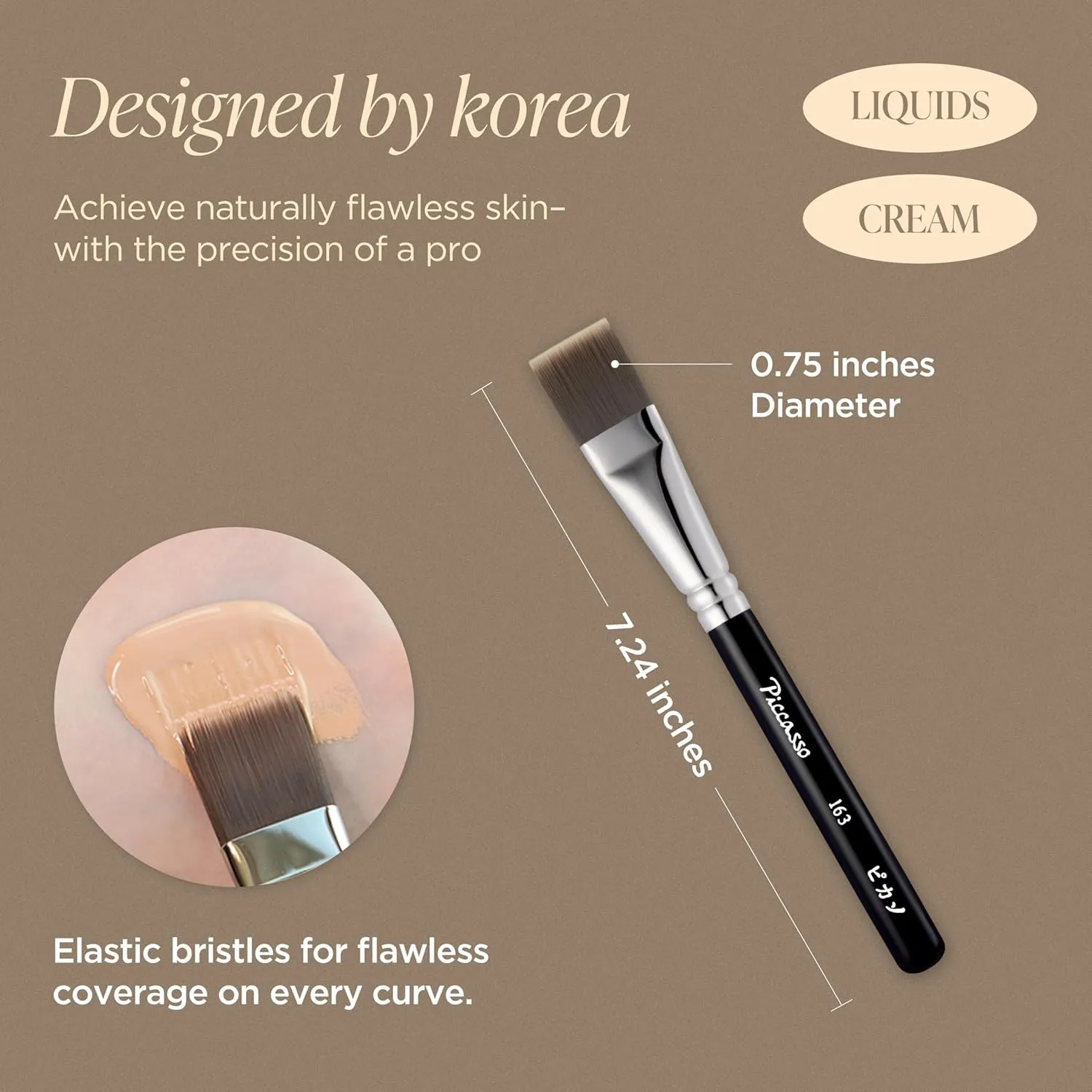 163 Foundation Brush – Dense Makeup Brush for Liquid & Cream Foundation, Soft Synthetic Bristles for Flawless Coverage and Face Makeup, Professional Korean Beauty Tool for Daily
