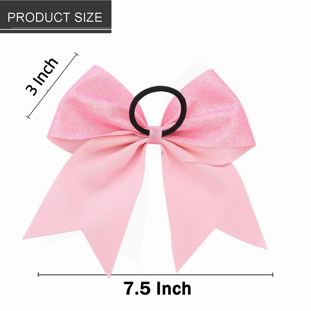 16 PCS Large Glitter Pink Cheer Hair Bows, Shiny Cheerleading Bows Ponytail Holder for Cheerleader Girls Softball Sports and Christmas Tree Decor (Glitter Pink)