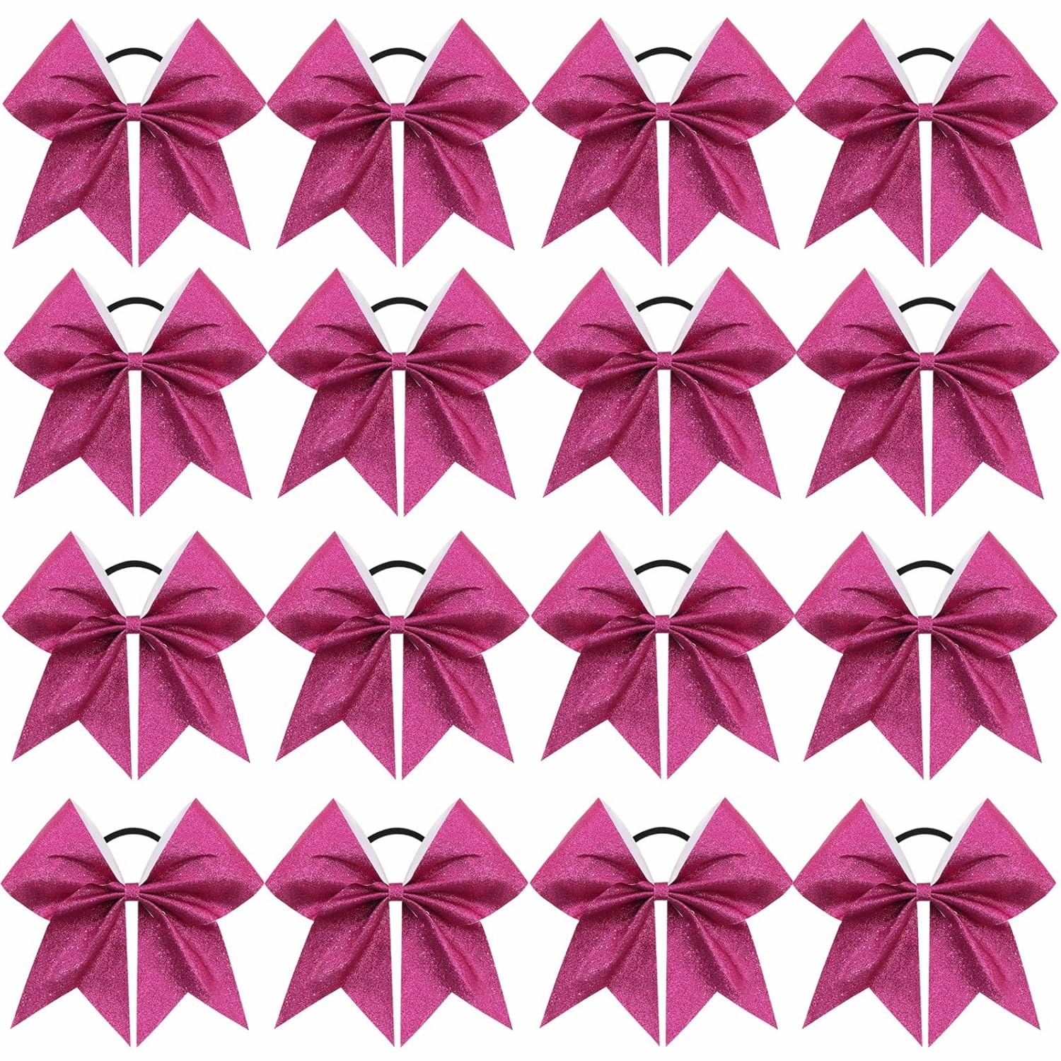 16PCS 8" Large Glitter Cheer Bows for Cheerleaders, CN Sparkly Hair Bows with Elastic Hair Ties Accessories for Teens Girls Women Cheerleading Softball Competition Sports (Hot Pink)