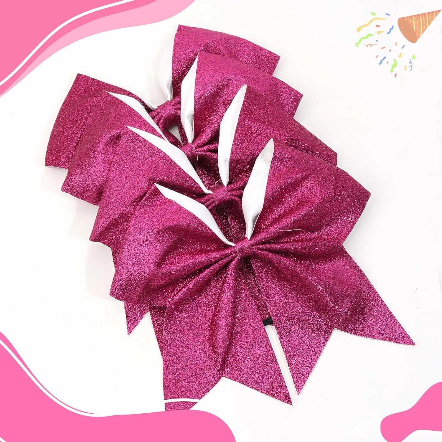 16PCS 8" Large Glitter Cheer Bows for Cheerleaders, CN Sparkly Hair Bows with Elastic Hair Ties Accessories for Teens Girls Women Cheerleading Softball Competition Sports (Hot Pink)