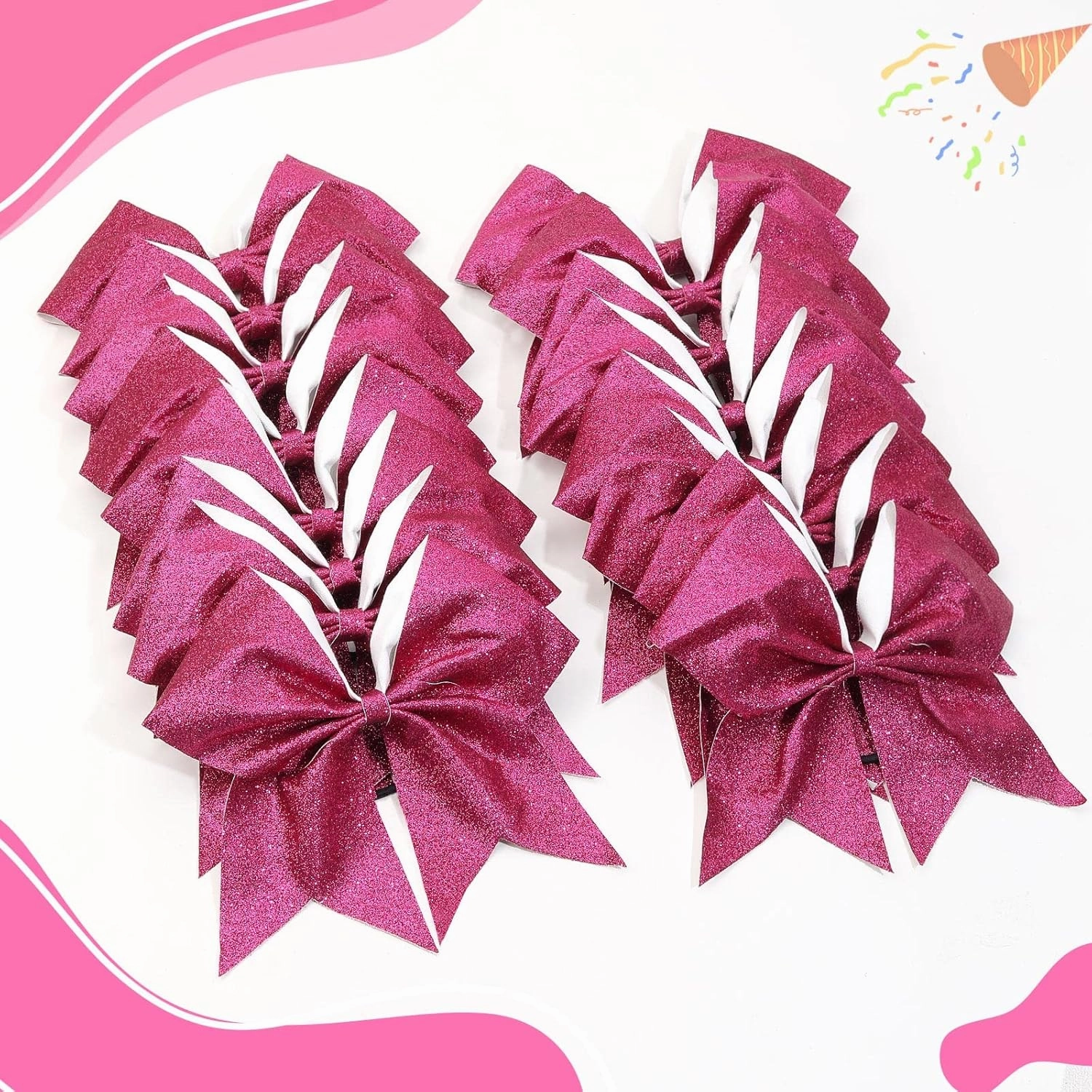 16PCS 8" Large Glitter Cheer Bows for Cheerleaders, CN Sparkly Hair Bows with Elastic Hair Ties Accessories for Teens Girls Women Cheerleading Softball Competition Sports (Hot Pink)