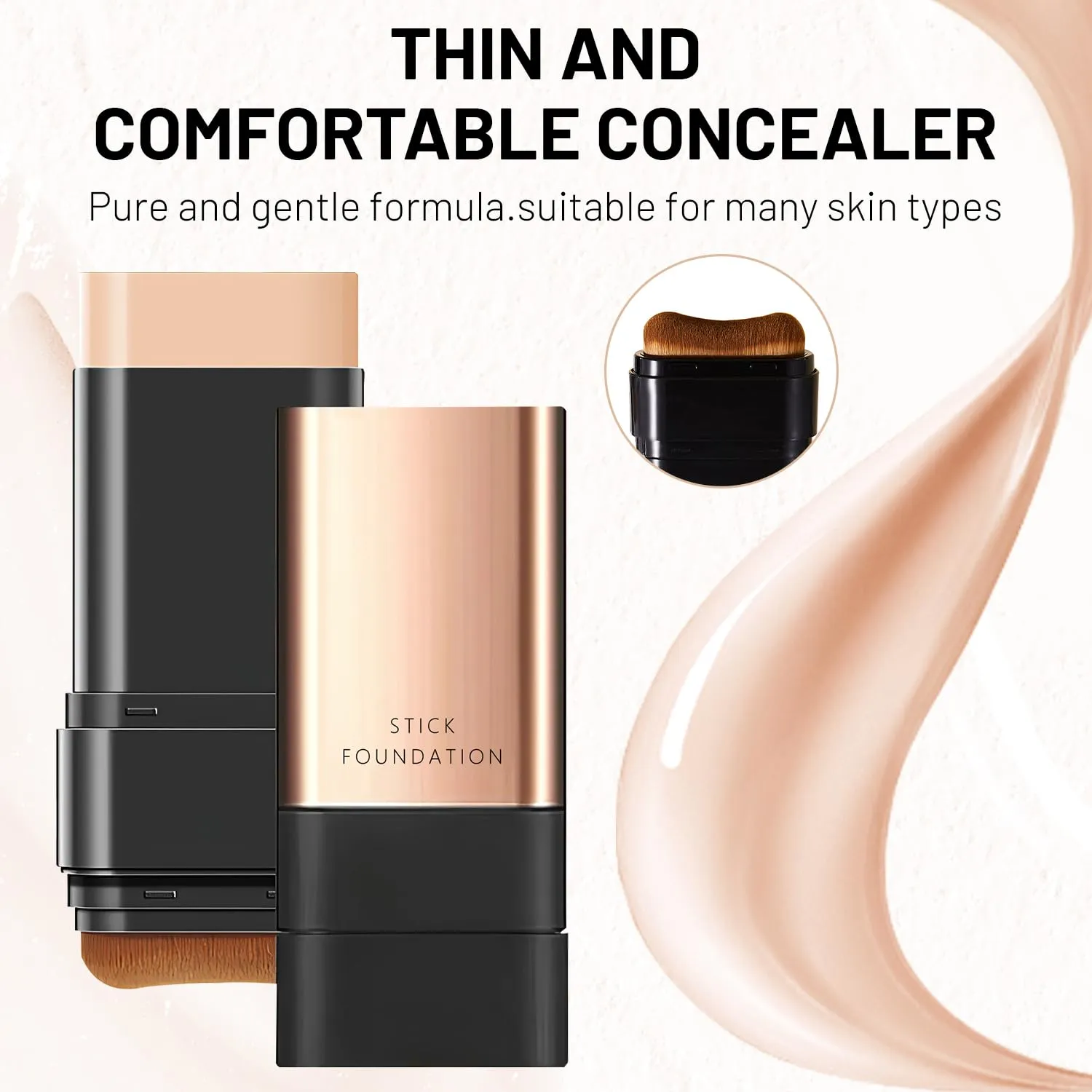 2 In 1 Anti Wrinkle Foundation Stick, Korea Flawless Eraser Foundation Stick- Hydrating Lightweight, Double Head Foundation Make Up Stick with Brush,Multi-Use Face Makeup Contour Stick (Natural,2pcs)