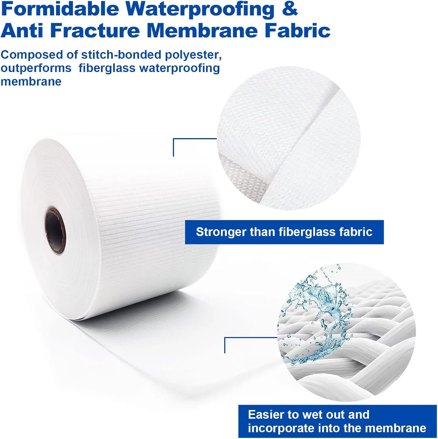 2 Pack 4 Inches x 164 Feet Waterproofing Membrane Anti Fracture Fabric, Reinforcing Water Barrier Drywall Mesh Tape, Liquid Waterproof Membrane Fiberglass Tape for Shower Wall,Seam