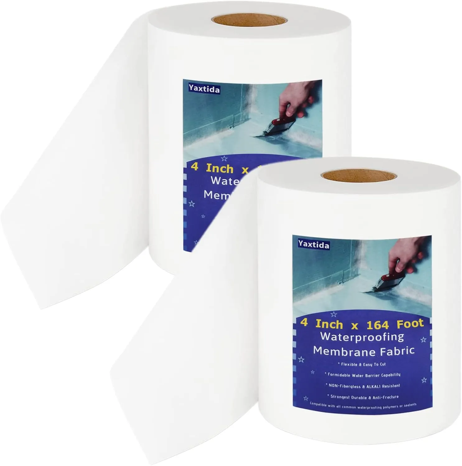 2 Pack 4 Inches x 164 Feet Waterproofing Membrane Anti Fracture Fabric, Reinforcing Water Barrier Drywall Mesh Tape, Liquid Waterproof Membrane Fiberglass Tape for Shower Wall,Seam