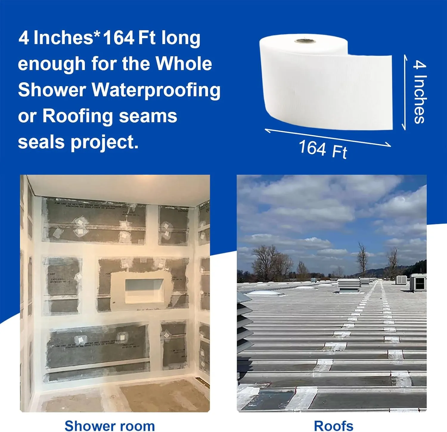2 Pack 4 Inches x 164 Feet Waterproofing Membrane Anti Fracture Fabric, Reinforcing Water Barrier Drywall Mesh Tape, Liquid Waterproof Membrane Fiberglass Tape for Shower Wall,Seam
