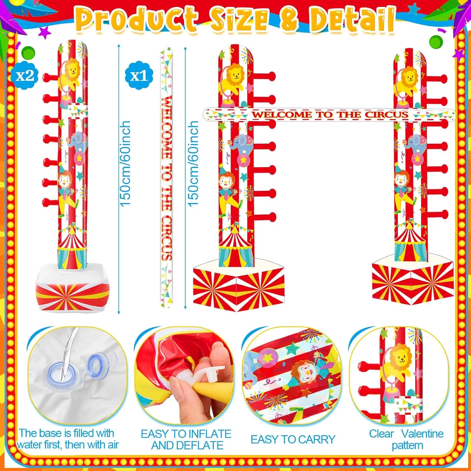 2 Pack Carnival Circus Inflatable Limbo Party Activities for Adults 59 Inch Easy Setup Limbo Stick for Indoor Outdoor Summer Hawaiian Tropical Luau Birthday Pool Picnic Family Activities