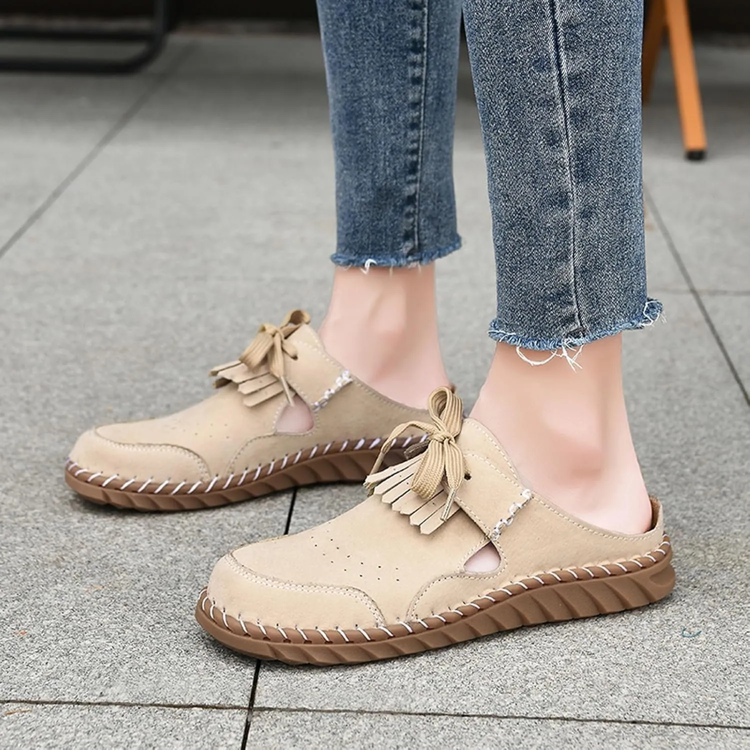 2025 Closed Toe Shoes for Women Comfortable Non-Slip Home Walking Footwear Breathable Slip-On Slides Summer Beach Vacation Slippers Indoor/Outdoor Ladies Dressy Flats Casual Shoe