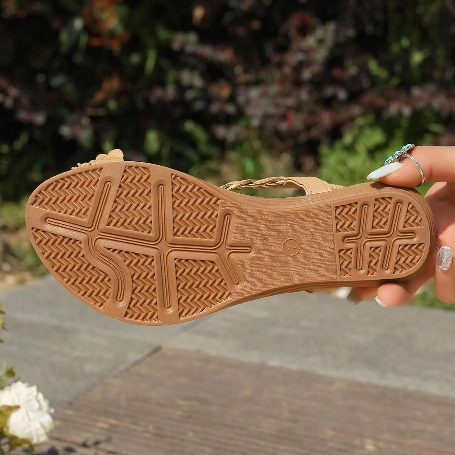 2025 Flat Sandals for Women Fashion Rhinestone Bow Vacation Slippers with Ankle Strap Comfortable Non-Slip Walking Footwear Breathable Open Toe Soft Sole Ring Slides Indoor/Outdoor Slip-On Casual Shoe