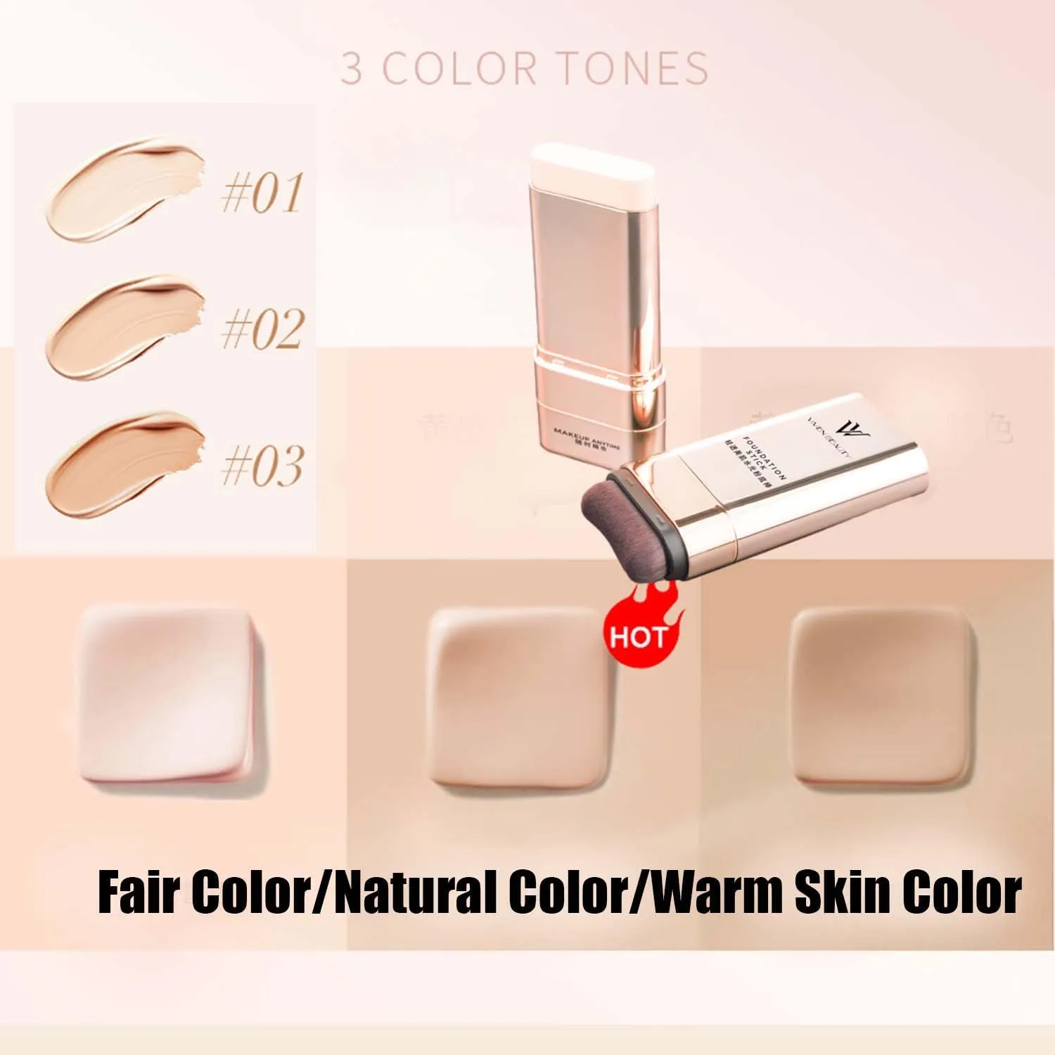 2025 NEW Vivien Beauty Foundation Stick - Vivien Beauty, 2 in 1 Vivienbeauty Foundation, Vivien Foundation Stick, Hydrating Lightweight Foundation Stick with Brush For All Skin Types (#02, 1pc)