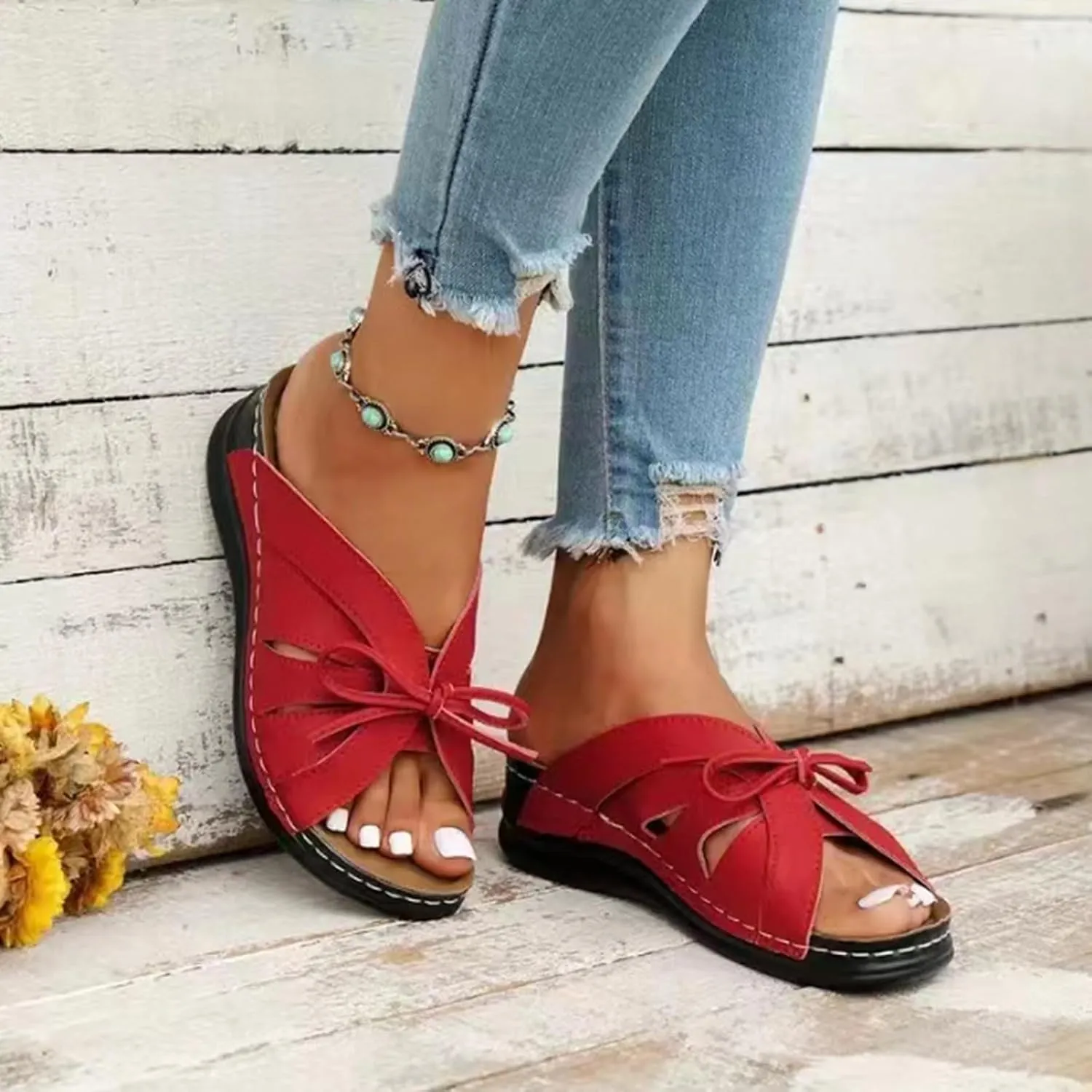 2025 Women Orthopedic Sandals Stylish Ladies Dressy Casual Shoe with Arch Support Breathable Walking Footwear Indoor/Outdoor Slip-On Open Toe Soft Sole Slides Summer Beach Vacation Slippers
