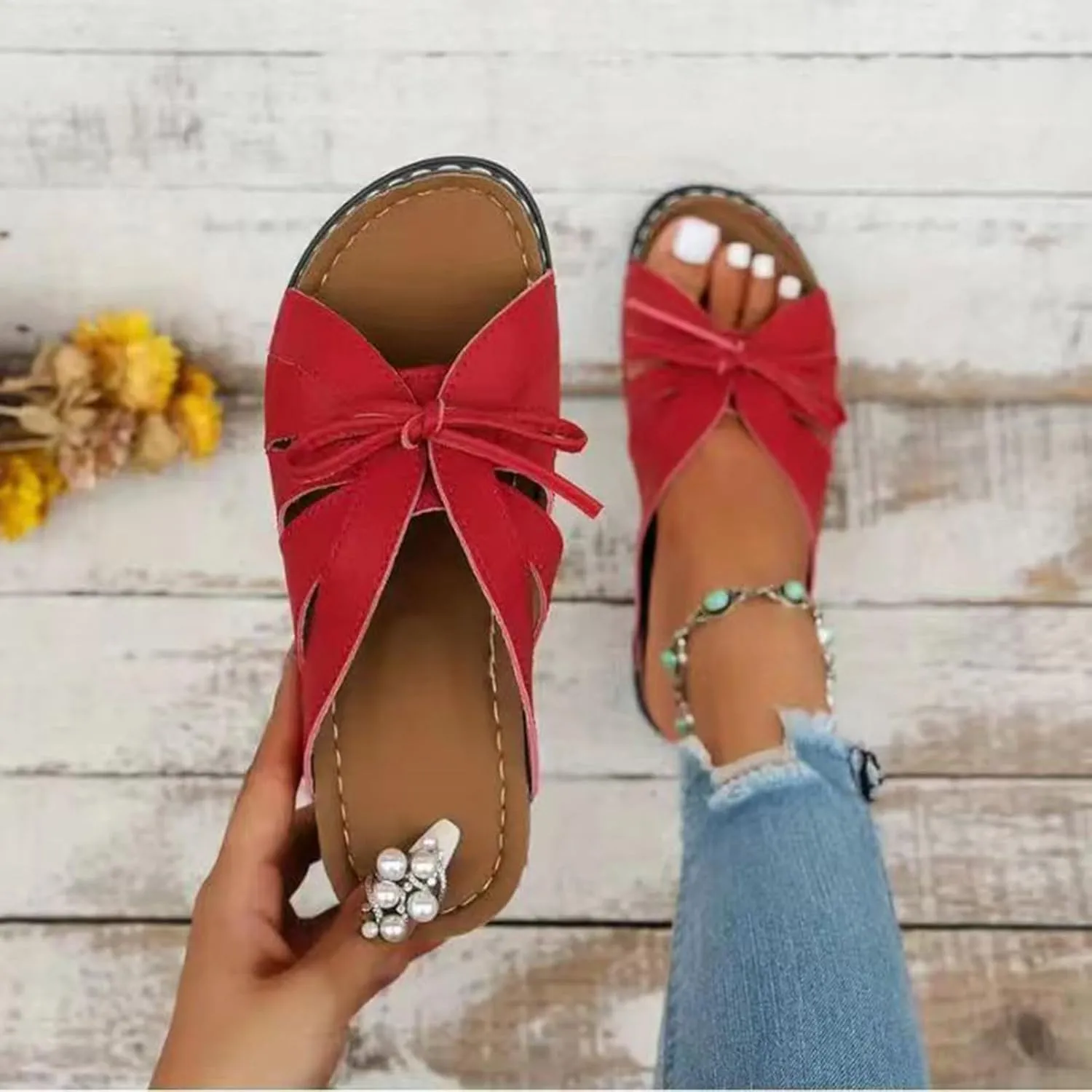 2025 Women Orthopedic Sandals Stylish Ladies Dressy Casual Shoe with Arch Support Breathable Walking Footwear Indoor/Outdoor Slip-On Open Toe Soft Sole Slides Summer Beach Vacation Slippers