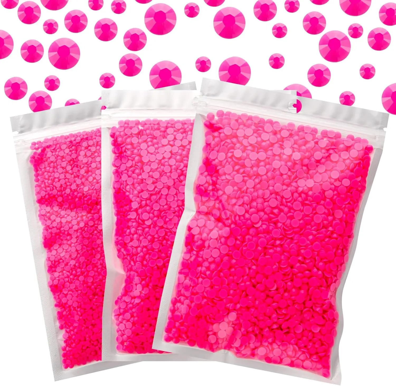 25000 Pcs Hot Pink Resin Flatback Rhinestone, 3 mm 4 mm 5 mm Jelly Resin Non Hotfix Rhinestones for Crafts DIY Design, Tumblers, Clothes, Makeup, Nail Art,Christmas Crafts