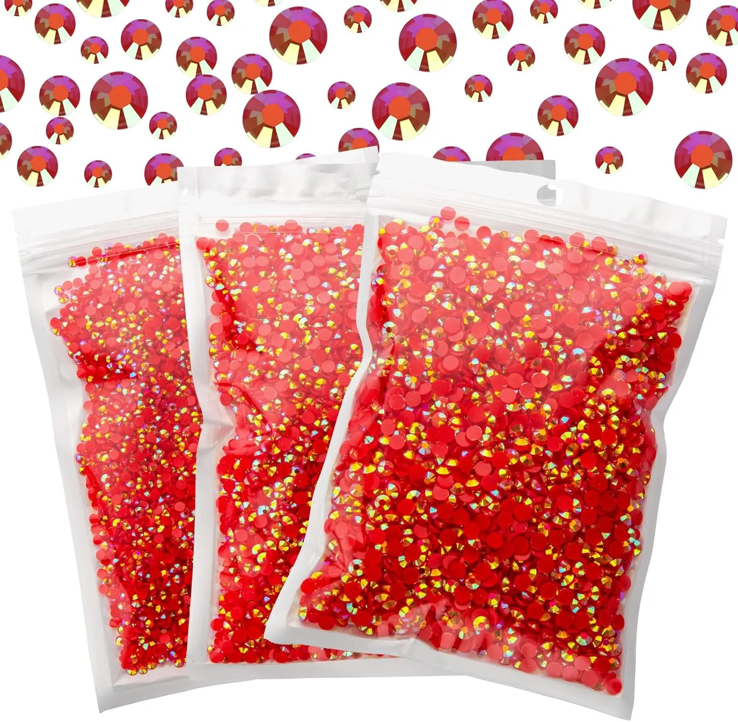 25000Pcs Red AB Rhinestones for Bedazzling Kit, 3-5mm Resin Flatback Rhinestones Bulk Gems Diamonds for Crafts, Clothing and DIY Shoes Shirt Bows Nail Art