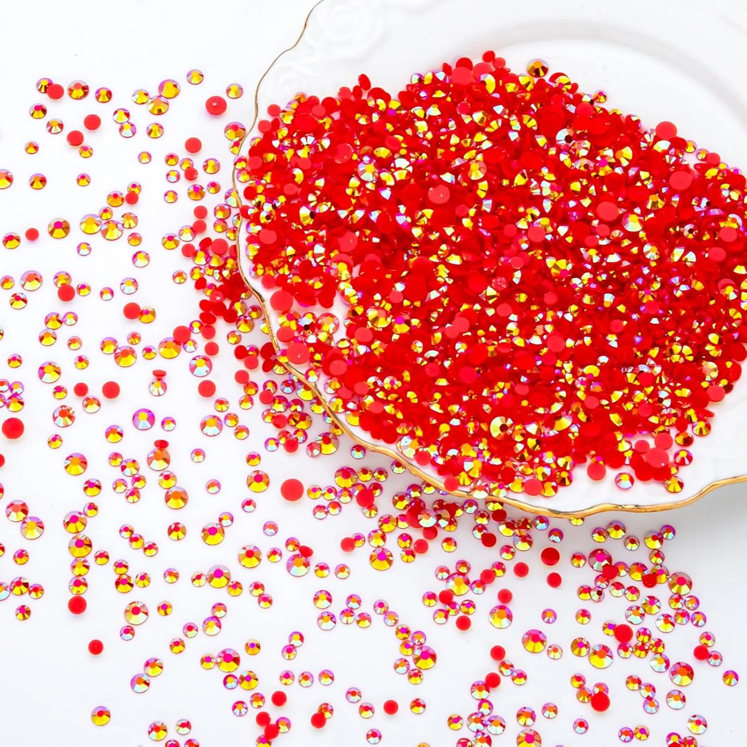 25000Pcs Red AB Rhinestones for Bedazzling Kit, 3-5mm Resin Flatback Rhinestones Bulk Gems Diamonds for Crafts, Clothing and DIY Shoes Shirt Bows Nail Art