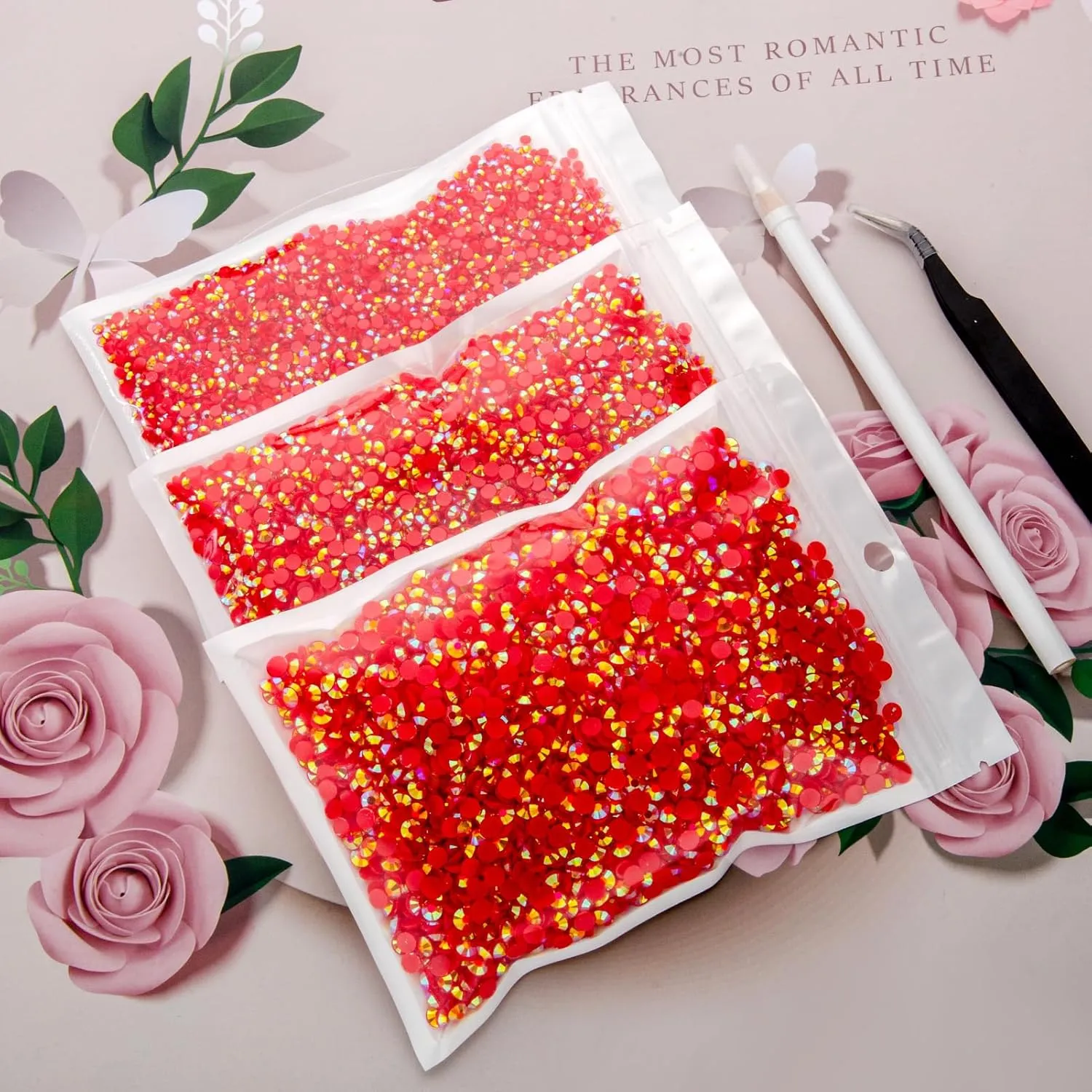 25000Pcs Red AB Rhinestones for Bedazzling Kit, 3-5mm Resin Flatback Rhinestones Bulk Gems Diamonds for Crafts, Clothing and DIY Shoes Shirt Bows Nail Art