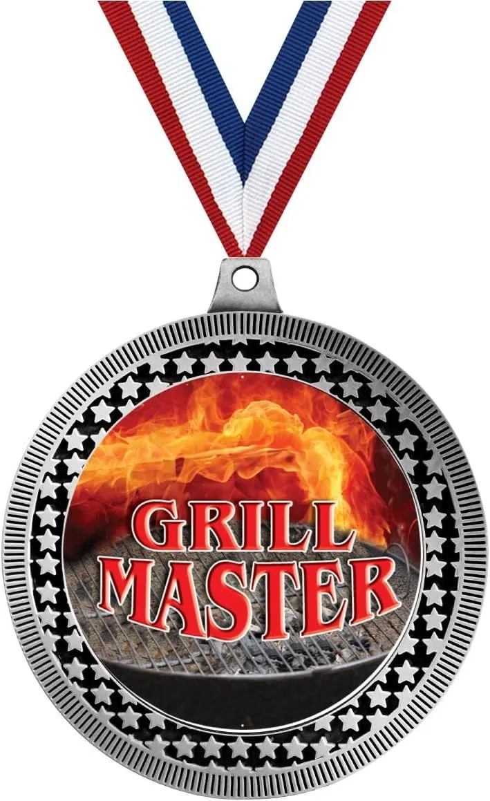 2.75" Grill Master Medal Award, Silver Vega Grill Master Team Trophy Award Includes Free Neck Ribbon Prime
