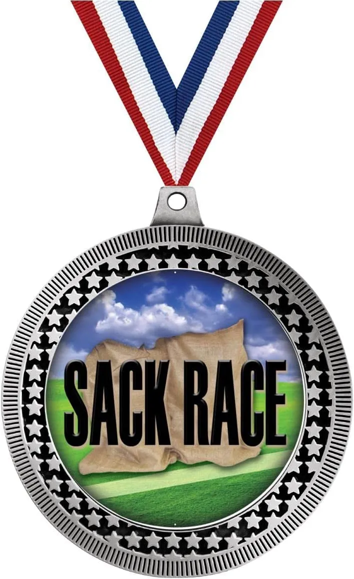 2.75" Sack Race Medal Award, Silver Vega Sack Race Team Trophy Award Includes Free Neck Ribbon Prime