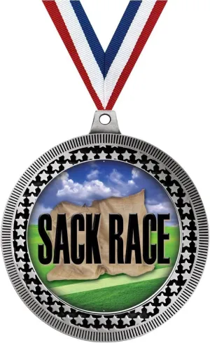 2.75" Sack Race Medal Award, Silver Vega Sack Race Team Trophy Award Includes Free Neck Ribbon Prime