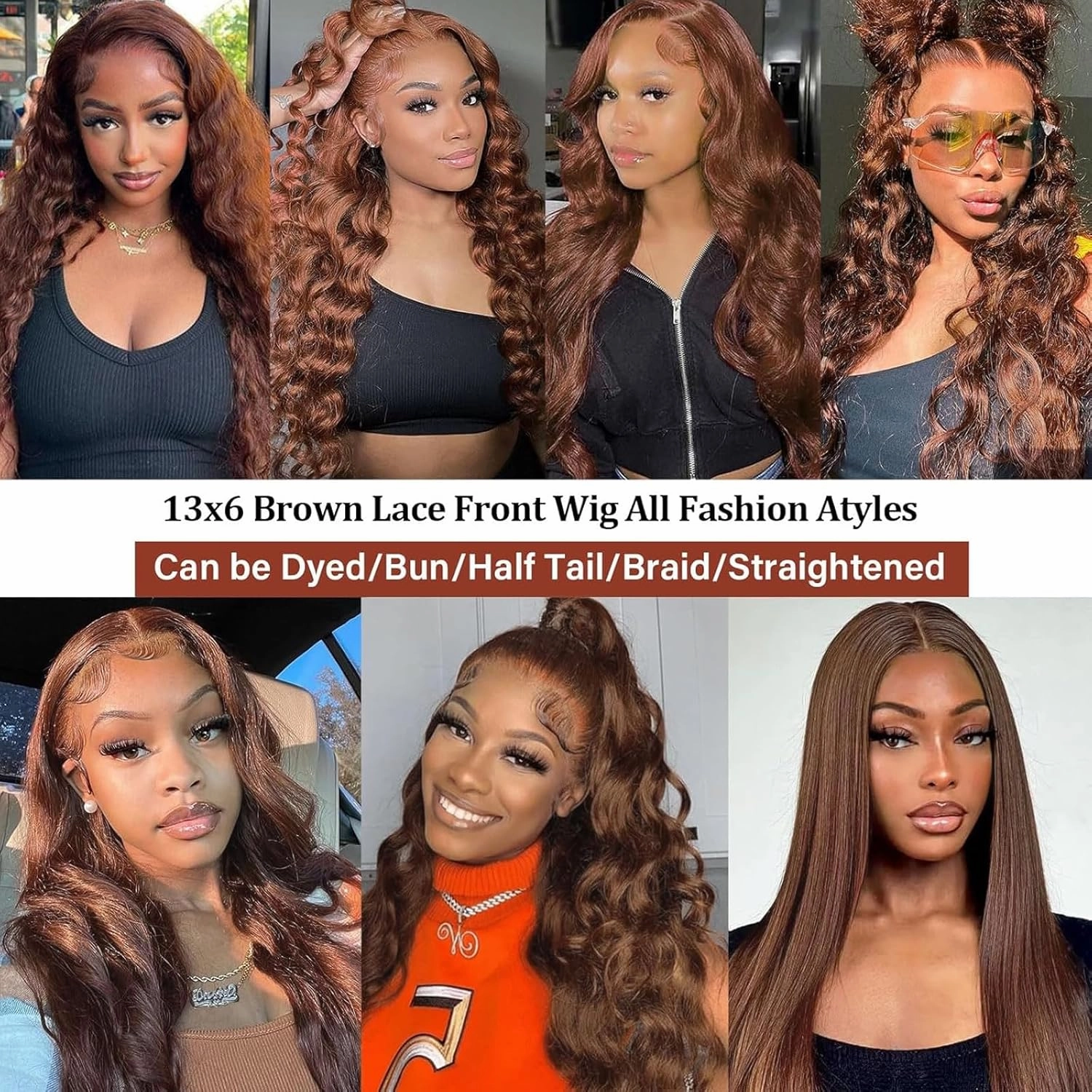 28inch Chocolate Brown 13x6 Transarent HD Lace Front Wigs Human Hair Body Wave 200% Density Glueless Wigs Pre Plucked Hairline with Baby Hair 4# Dark Brown Color