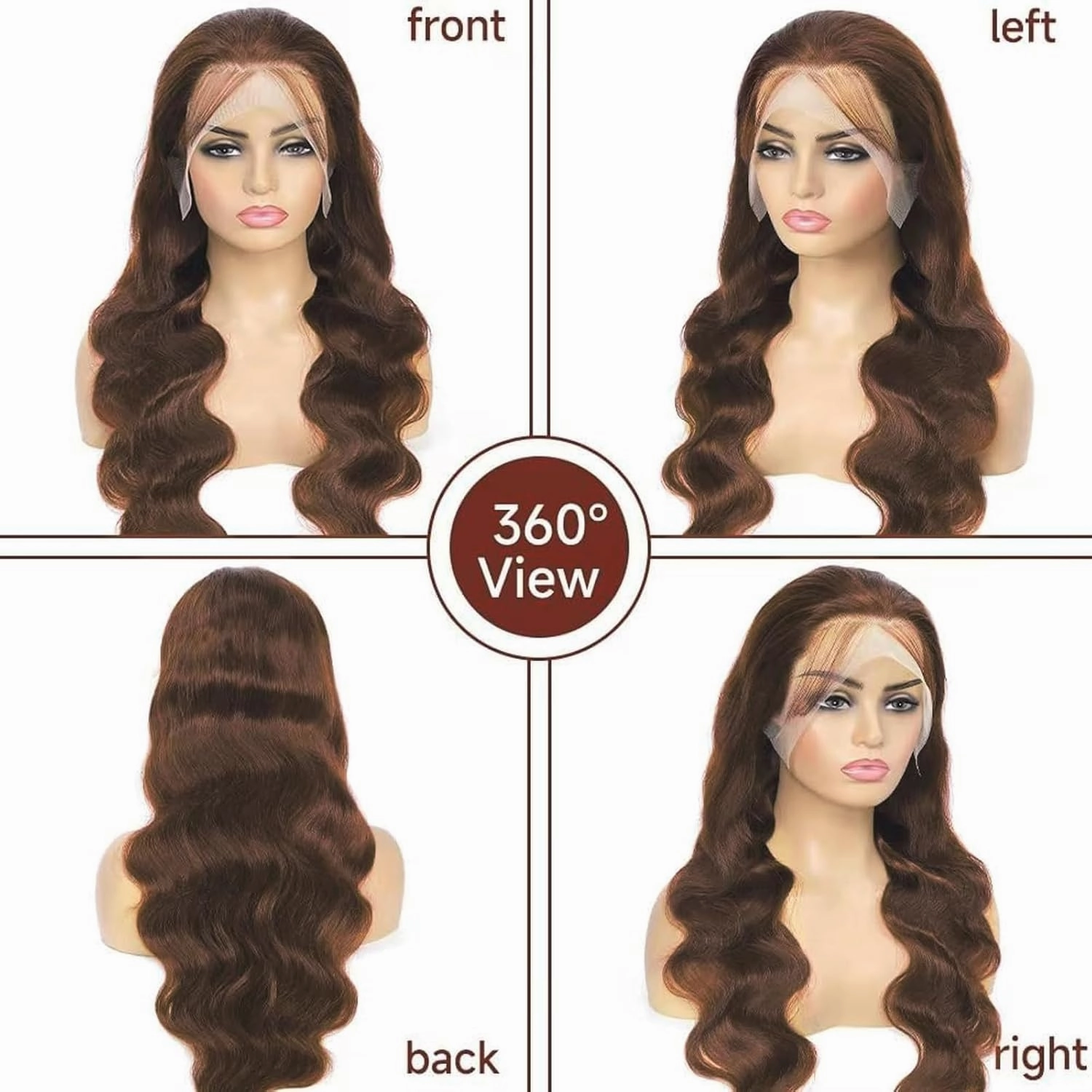 28inch Chocolate Brown 13x6 Transarent HD Lace Front Wigs Human Hair Body Wave 200% Density Glueless Wigs Pre Plucked Hairline with Baby Hair 4# Dark Brown Color